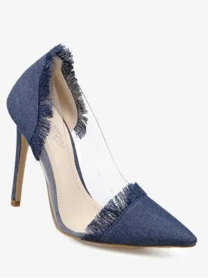 Fashion Stiletto Heel Fringe Denim Pumps