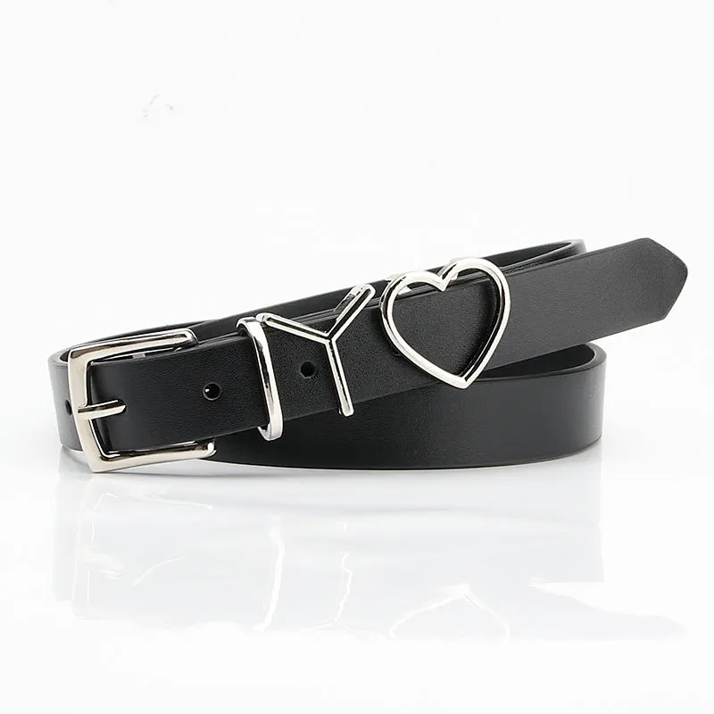 Fashion Trendy Fashion Joker Letter Iy Heart Buckle Decorative Suit Clothes Pant Belt