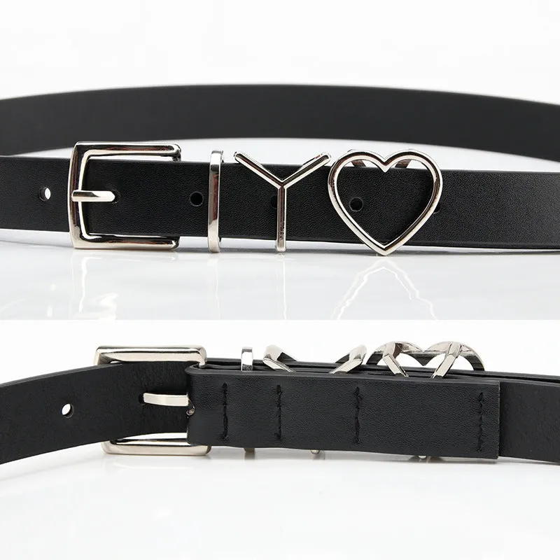 Fashion Trendy Fashion Joker Letter Iy Heart Buckle Decorative Suit Clothes Pant Belt