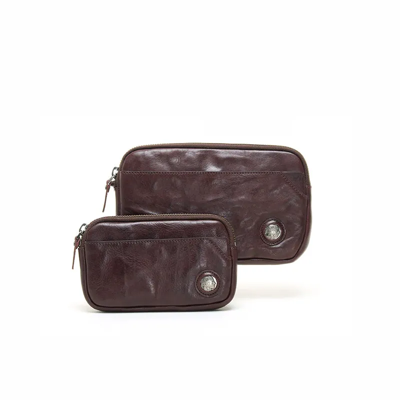 Fashionable and refined vegetable tanned leather clutch bag for women