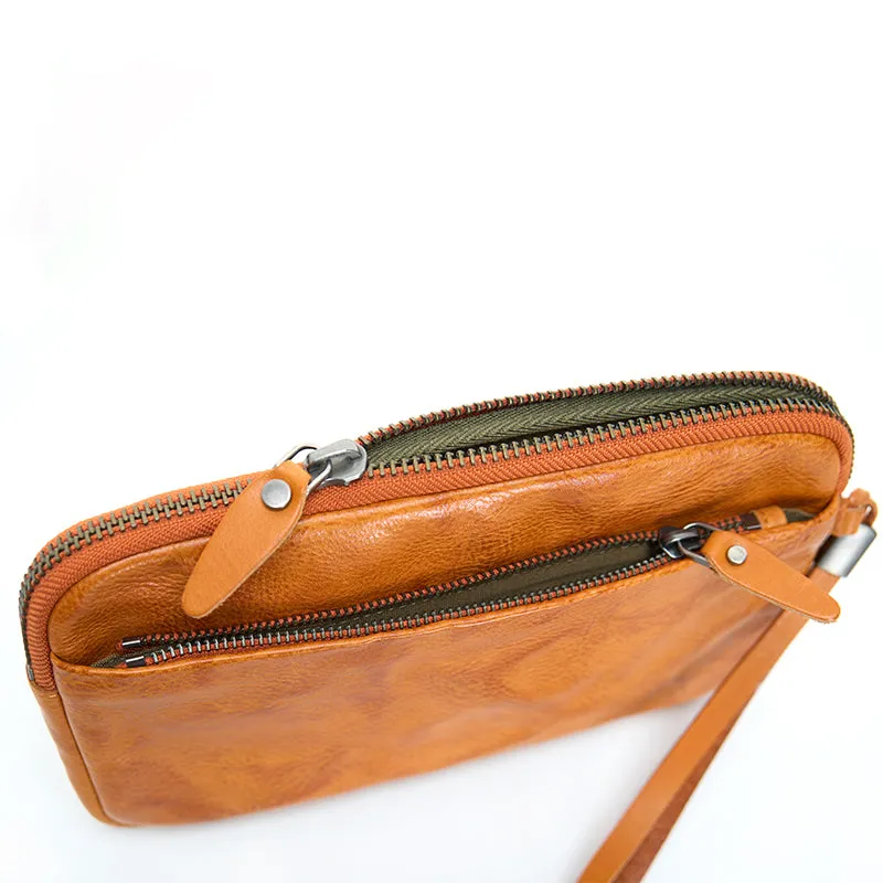 Fashionable and refined vegetable tanned leather clutch bag for women