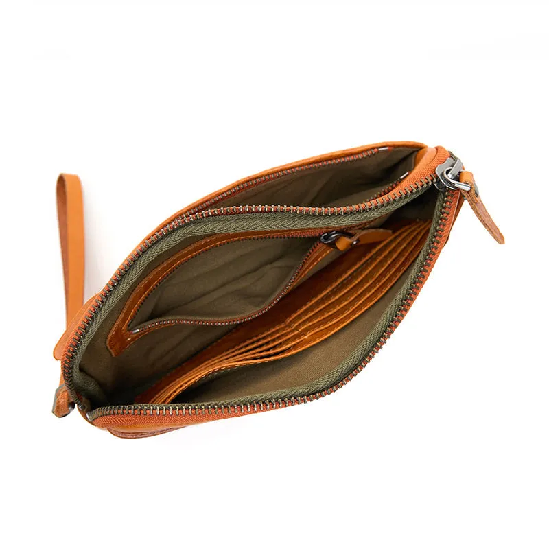 Fashionable and refined vegetable tanned leather clutch bag for women