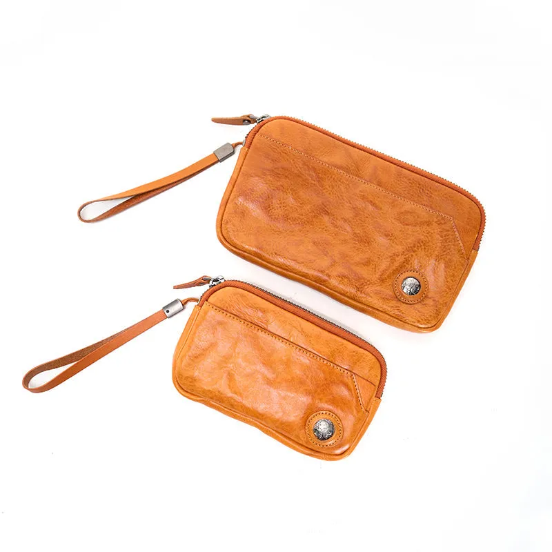 Fashionable and refined vegetable tanned leather clutch bag for women