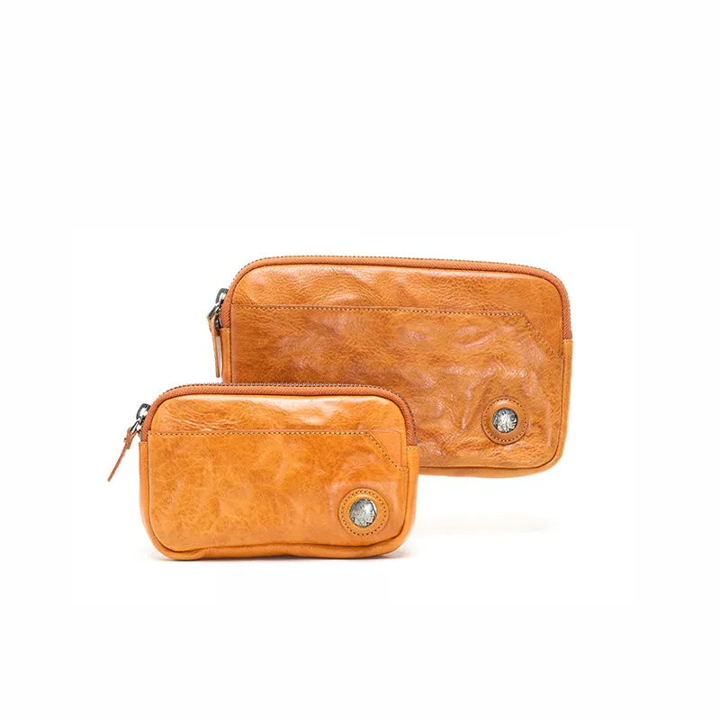 Fashionable and refined vegetable tanned leather clutch bag for women