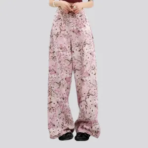 Fashionable painted floral baggy denim for women