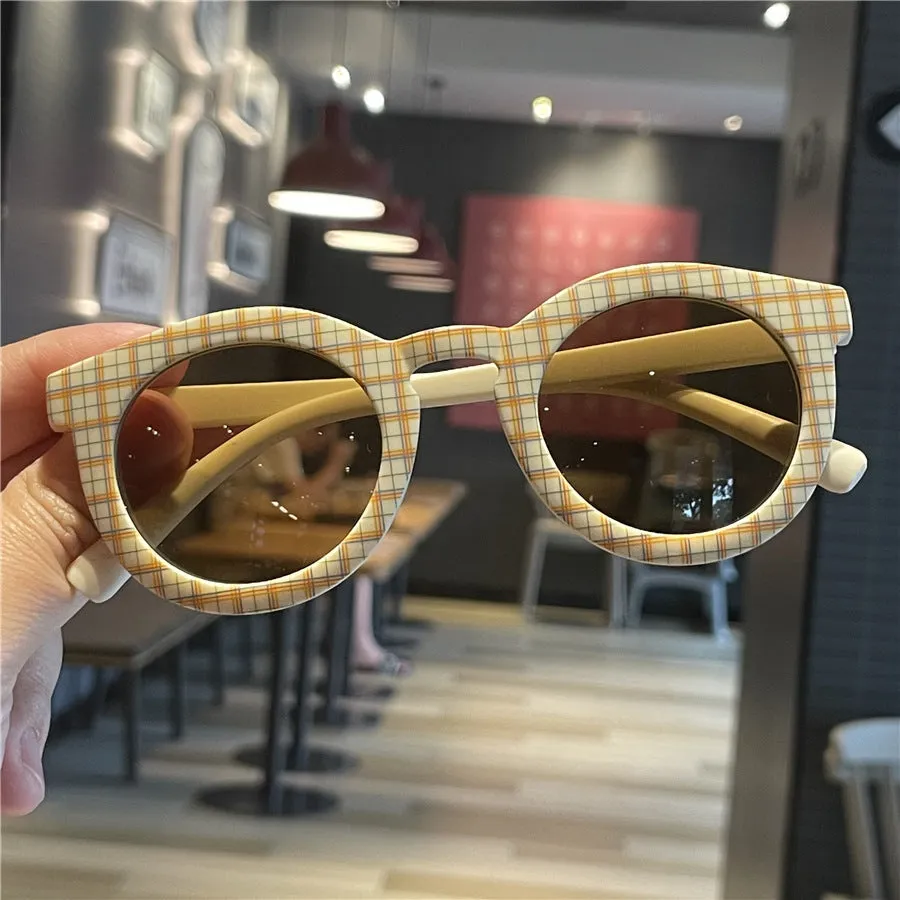 Fashionable personality spot grid children's sunglasses checkerboard children's sunglasses boys' sunglasses men's and women's cute sunglasses