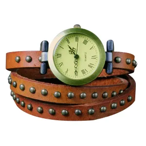 Fashionable Rivet Leather Belt Retro Watch Hand Chain-orangered