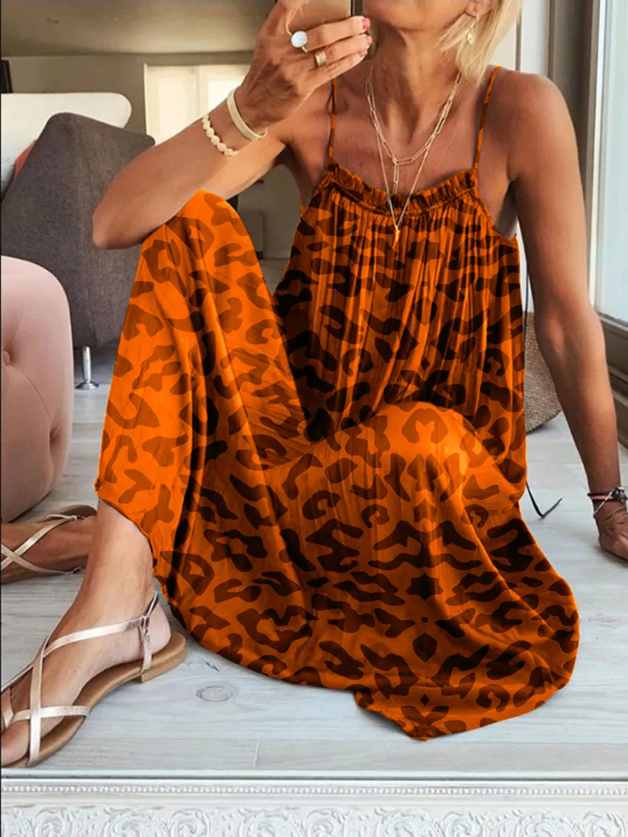 Fashionable Vacation Leopard Strap Dress