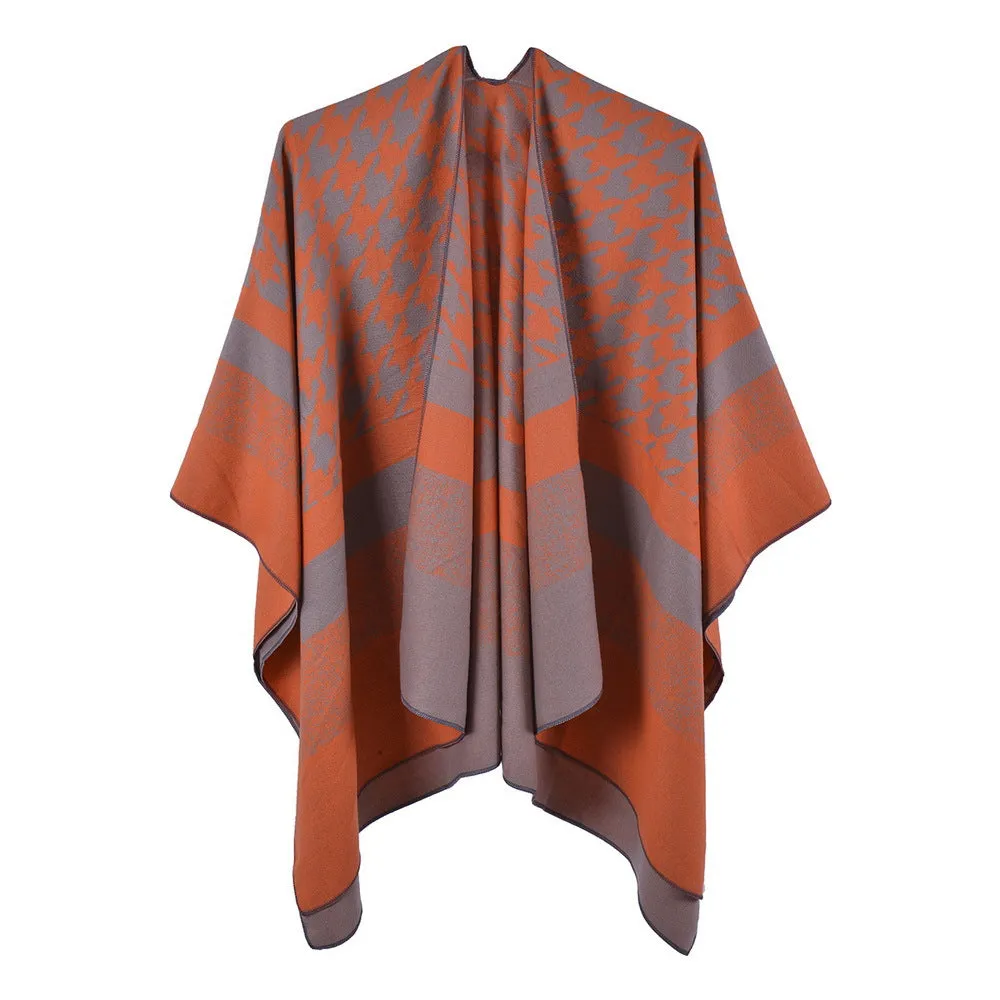 Fashionable Women's Shawl Thousand Bird Double Sided Thickened Warm Cashmere Split Cape