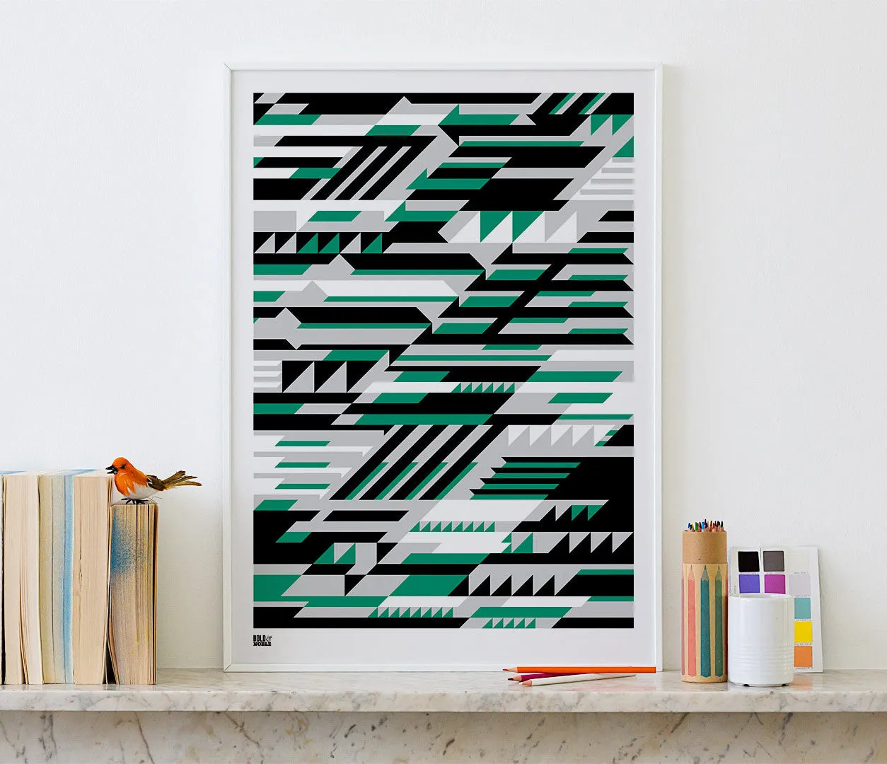 'Faster' Geometric Art Print in Emerald Green