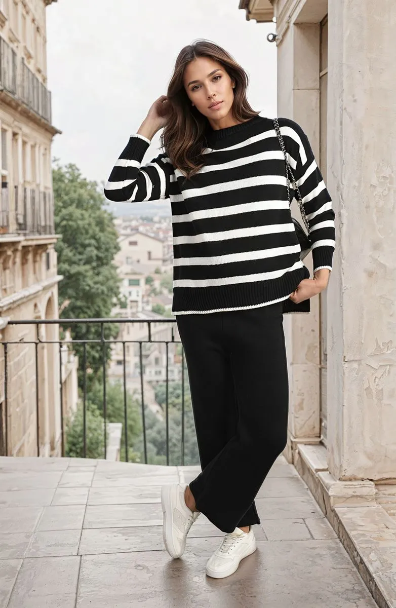 Fatima Knitted Striped Long Sleeve Top and Pants Co-ord Set