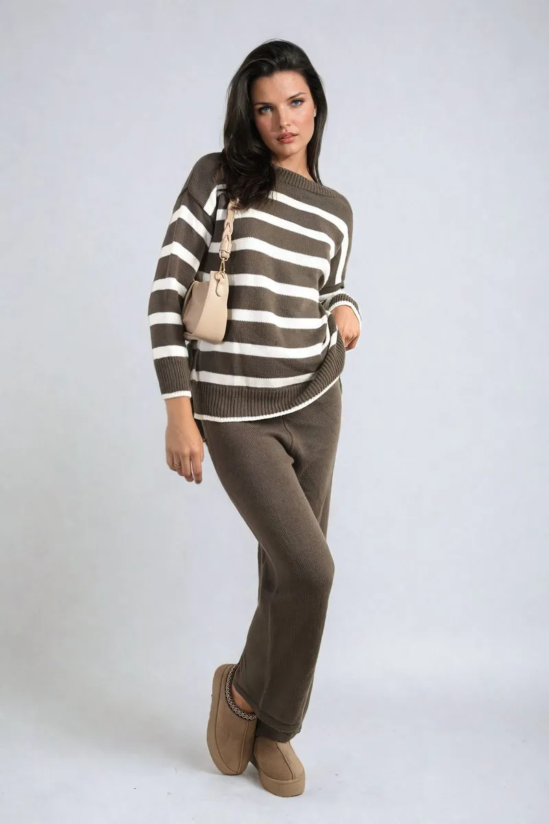 Fatima Knitted Striped Long Sleeve Top and Pants Co-ord Set