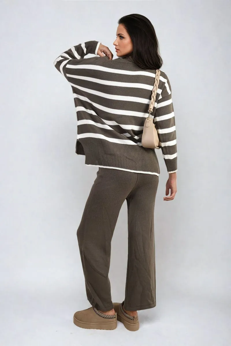 Fatima Knitted Striped Long Sleeve Top and Pants Co-ord Set