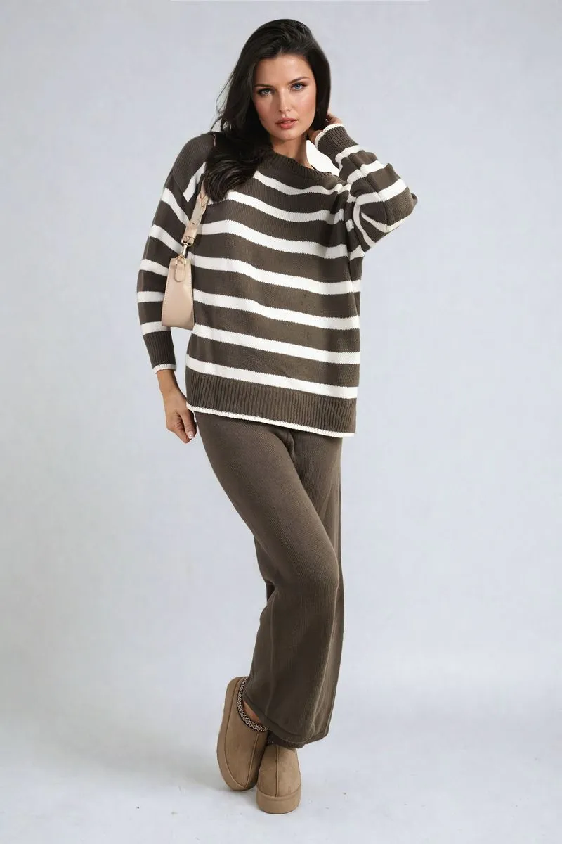 Fatima Knitted Striped Long Sleeve Top and Pants Co-ord Set