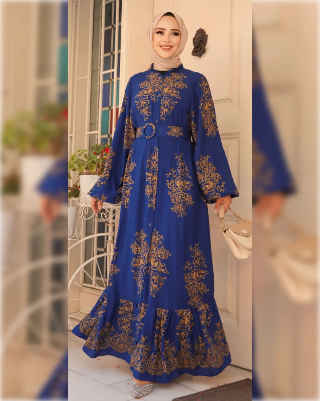 Fatimah Belted Maxi Shirtdress in Blue Shade  فستان فاطمة بستايل القميص و بحزام للخصر باللون الأزرق الجميل