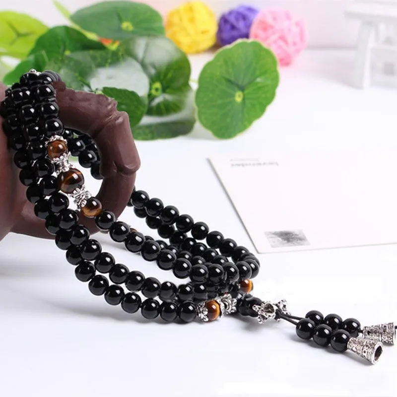 Fatpig Negro Color de Ojo de Tigre Crystal Tíbet Budista Buda Meditación 108 Prayer Bead Mala Pulsera/Collar