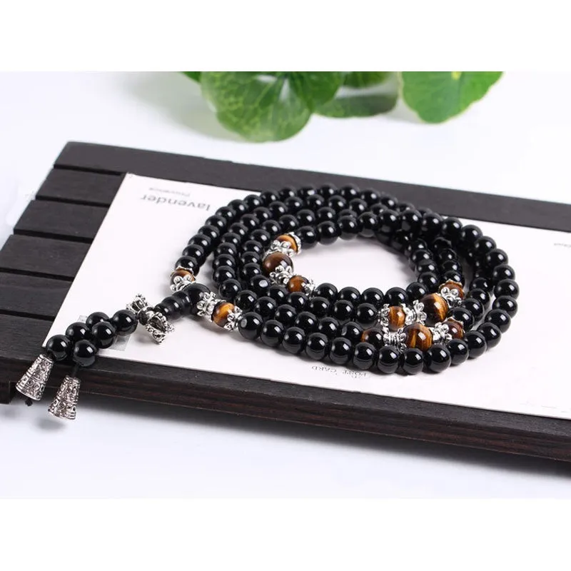 Fatpig Negro Color de Ojo de Tigre Crystal Tíbet Budista Buda Meditación 108 Prayer Bead Mala Pulsera/Collar