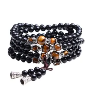 Fatpig Negro Color de Ojo de Tigre Crystal Tíbet Budista Buda Meditación 108 Prayer Bead Mala Pulsera/Collar