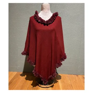 Faux Fur Poncho Burgundy