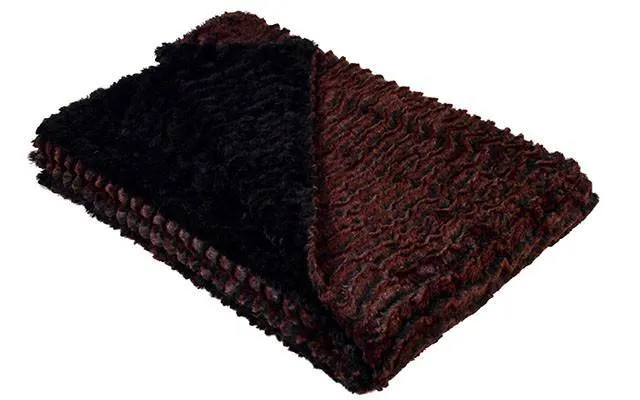 Faux Fur Throws- Desert Sand in Crimson, Midnight and Charcoal