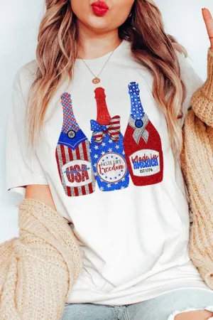 Faux Glitter Patriotic Champagne Graphic T Shirts