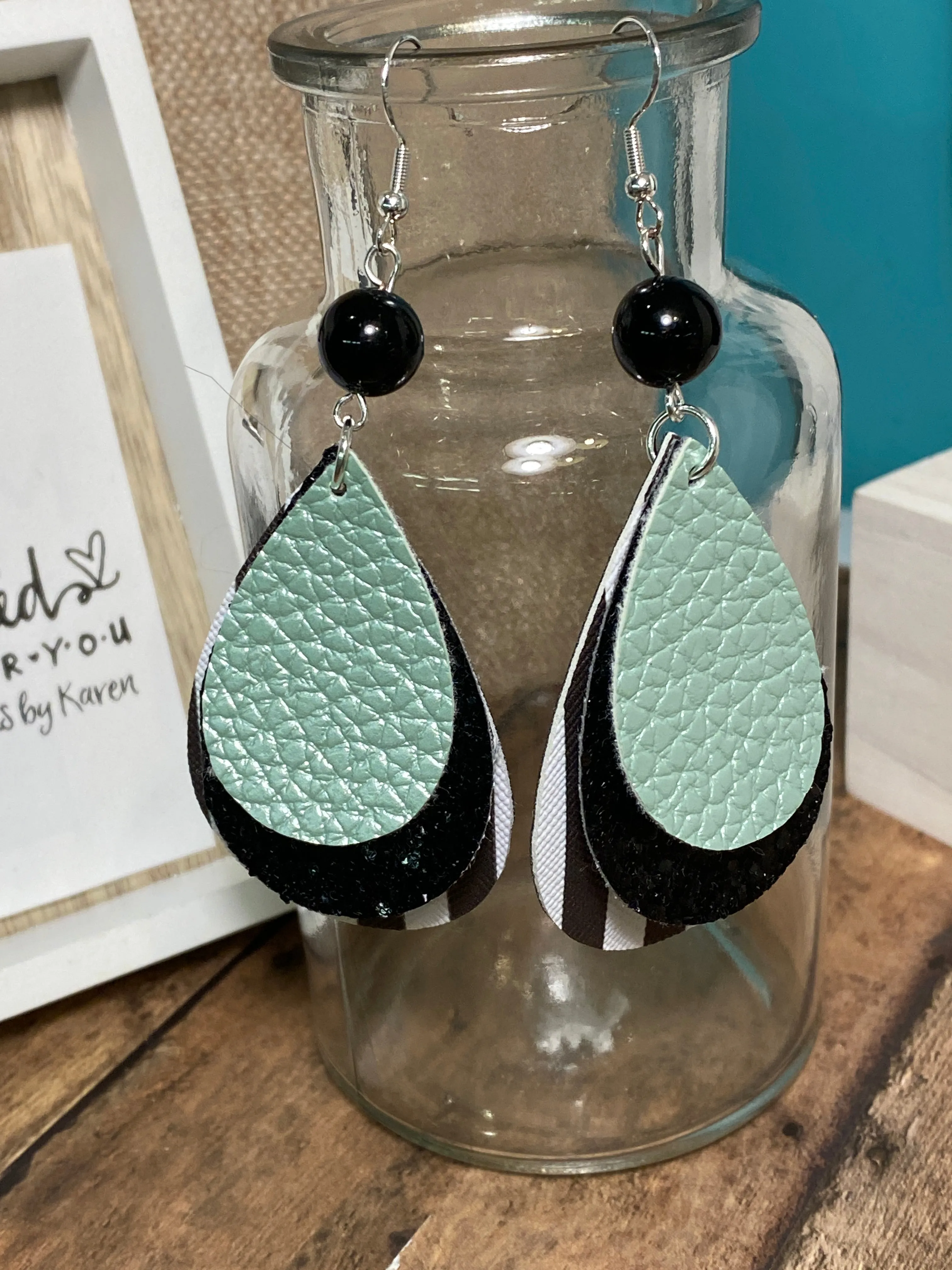 FAUX Leather Blue & Black Earrings (EA0050)