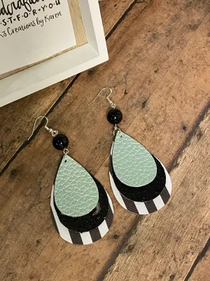 FAUX Leather Blue & Black Earrings (EA0050)