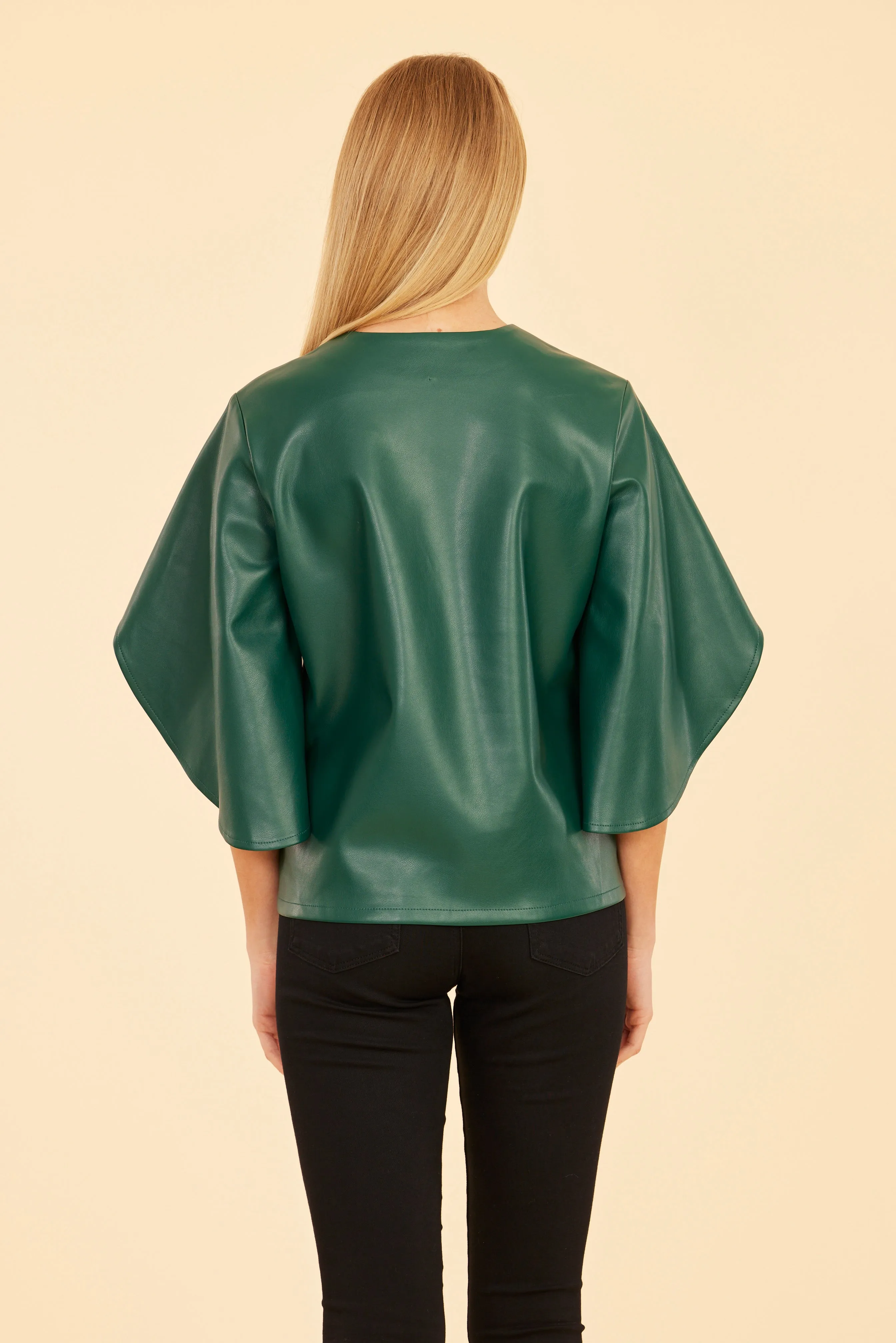 Faux Leather Cascade Sleeve Top