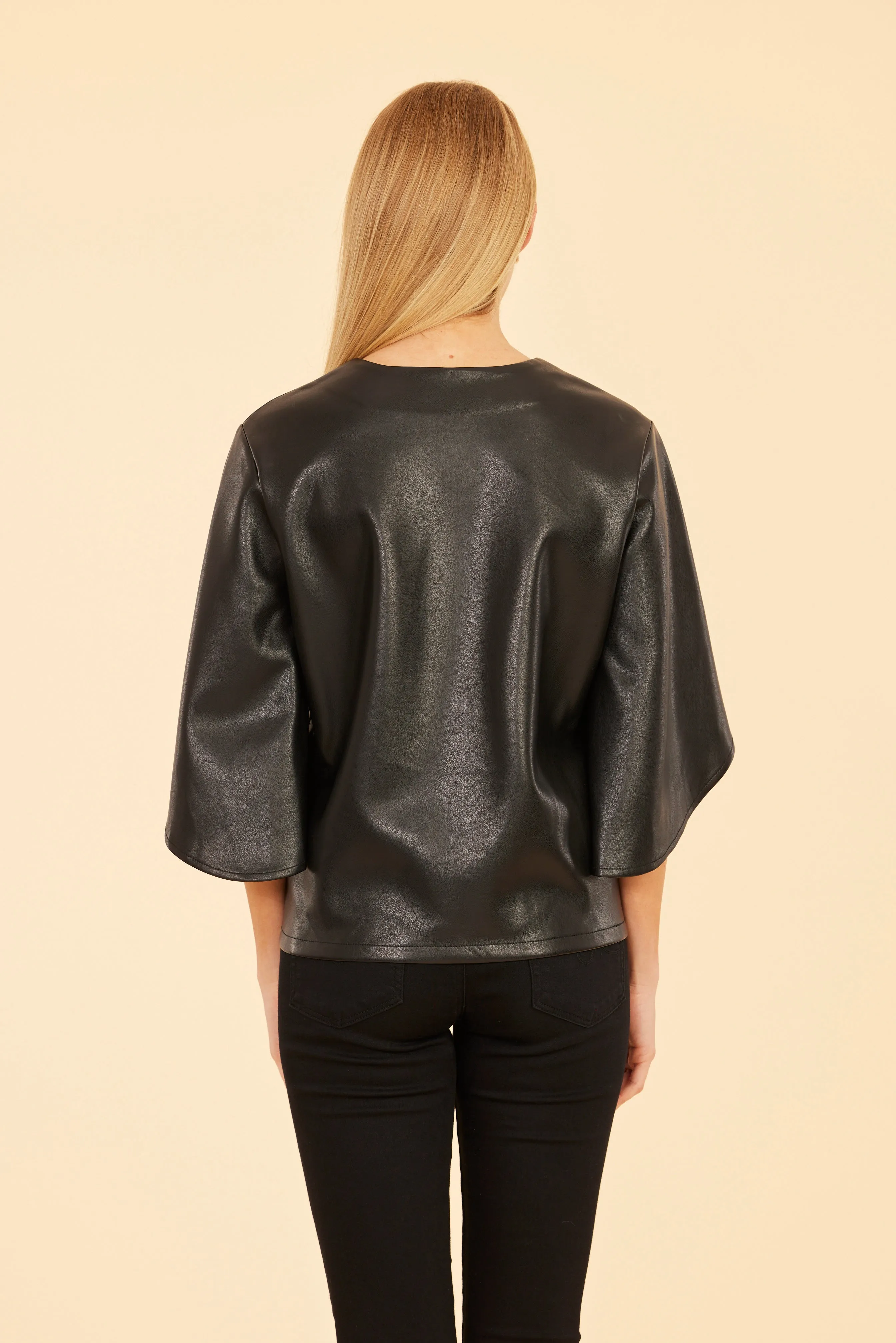 Faux Leather Cascade Sleeve Top