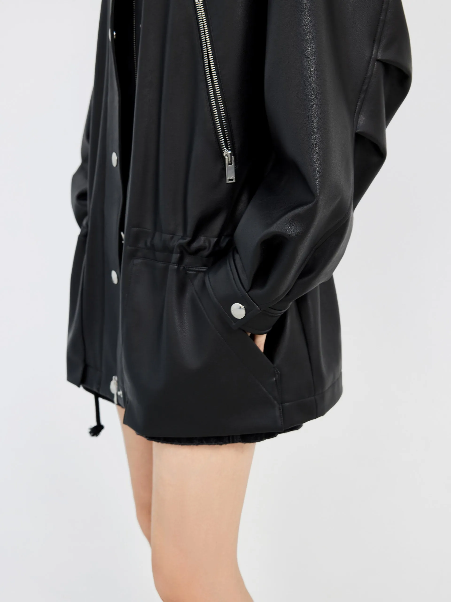 Faux Leather Collarless Jacket