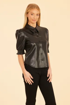 Faux Leather Elastic Cuff Top