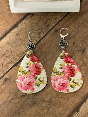 FAUX Leather Floral Earrings