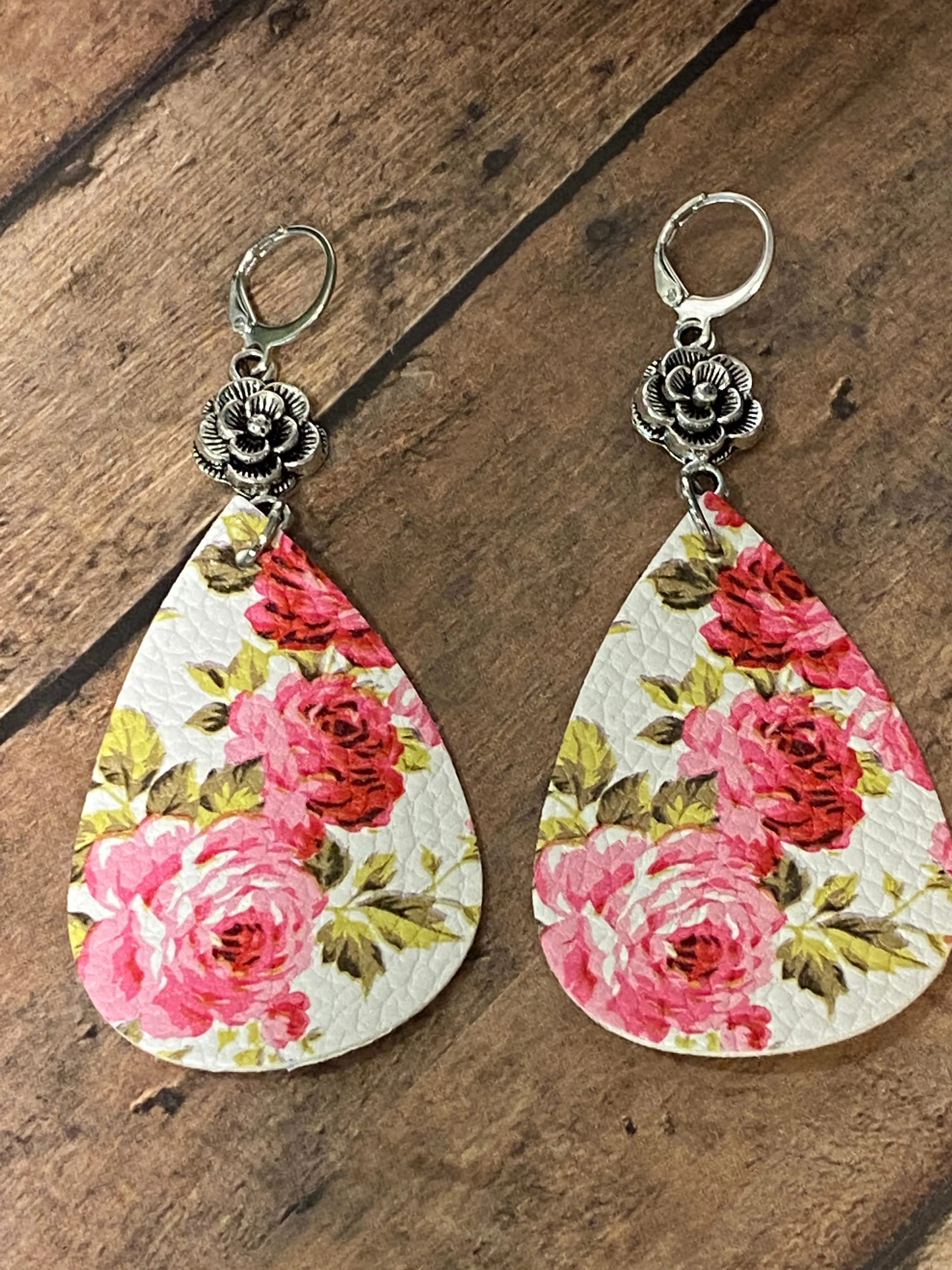 FAUX Leather Floral Earrings