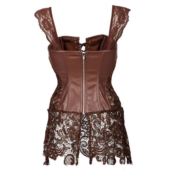 Faux Leather Strap Zipper Back Corset Lace Skirt