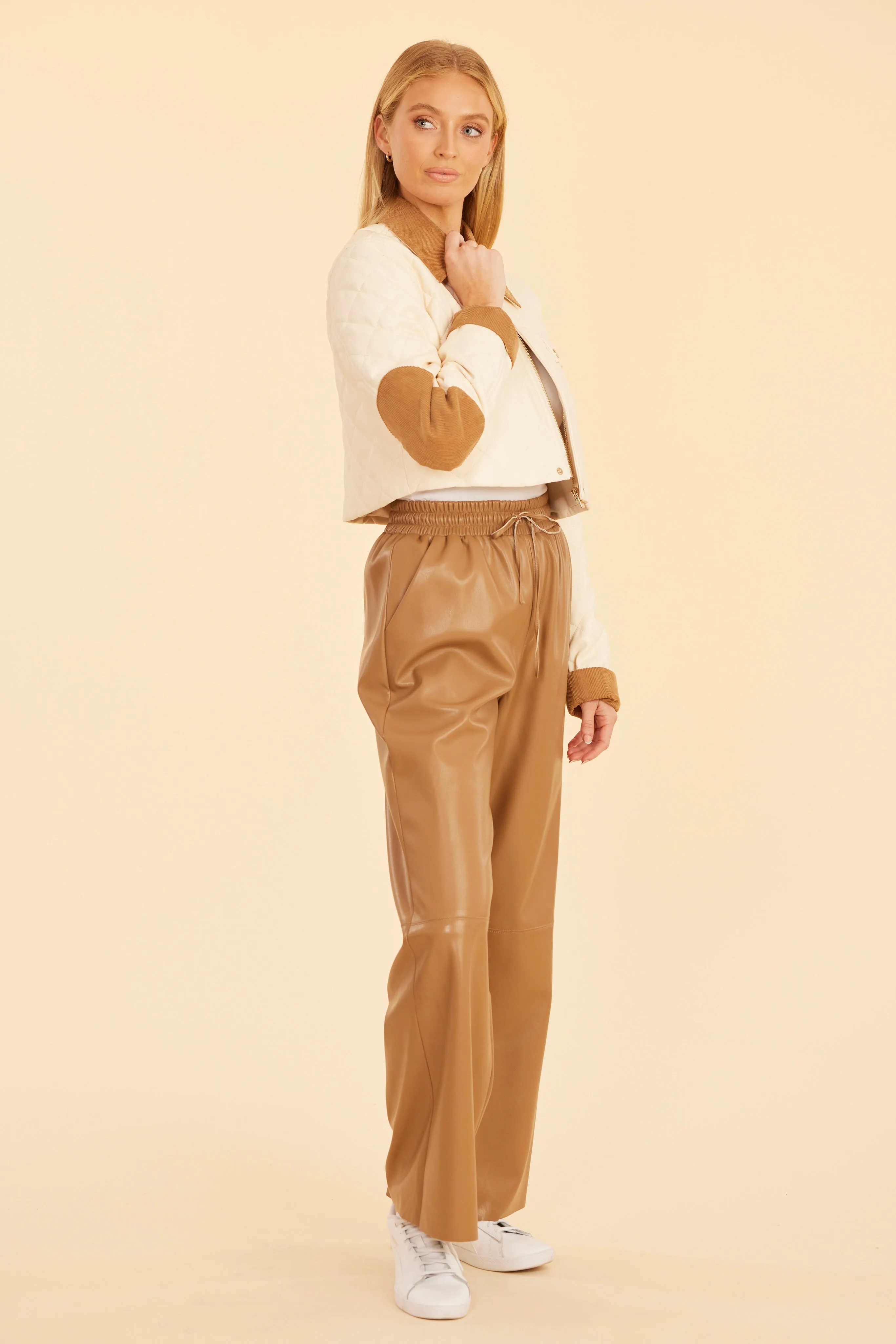 Faux Leather Wide Leg Drawstring Pants