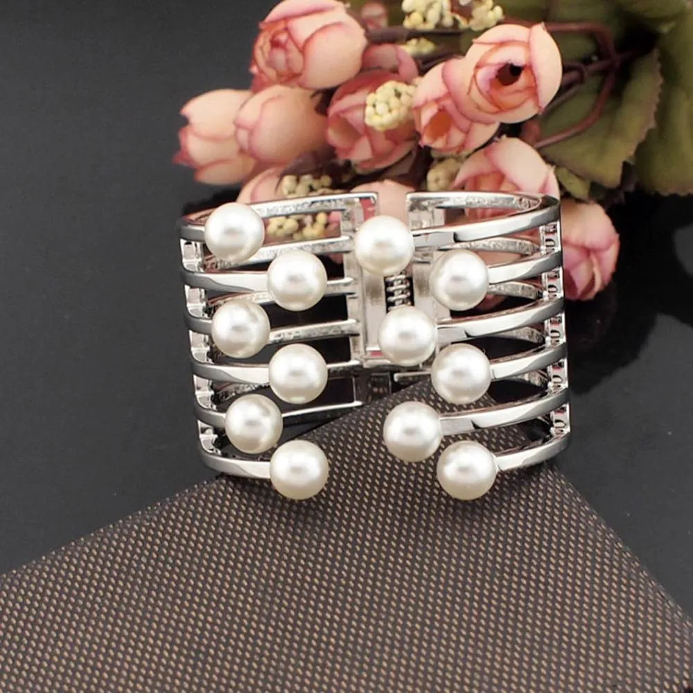 Faux Pearl Cuff Bangles Charm Bracelets for women