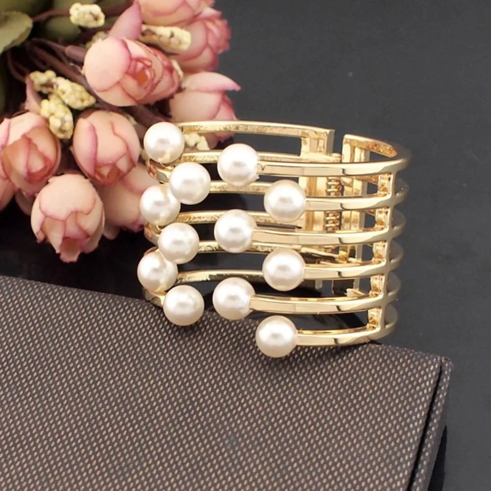 Faux Pearl Cuff Bangles Charm Bracelets for women