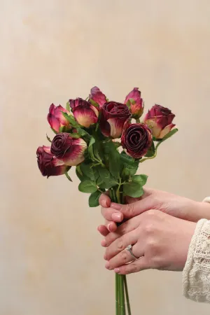 Faux Scarlet Dried Touch Rose Bunch