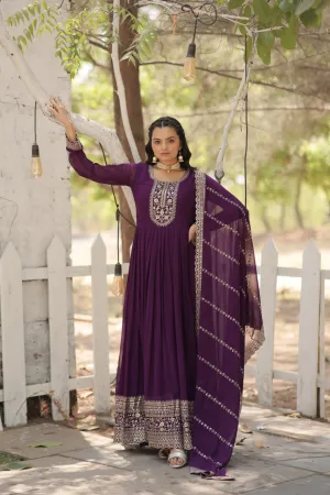 Faux Sequin Embroidered Purple Gown with Matching Dupatta