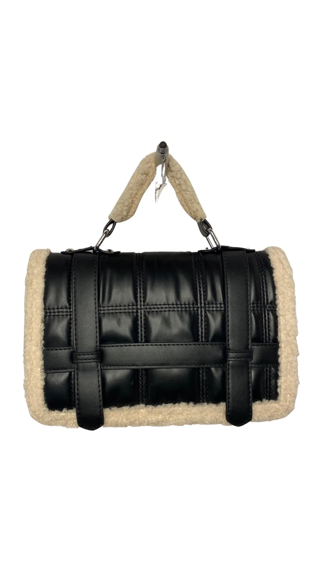 FAUX SHEARLING TRIM SATCHEL BAG