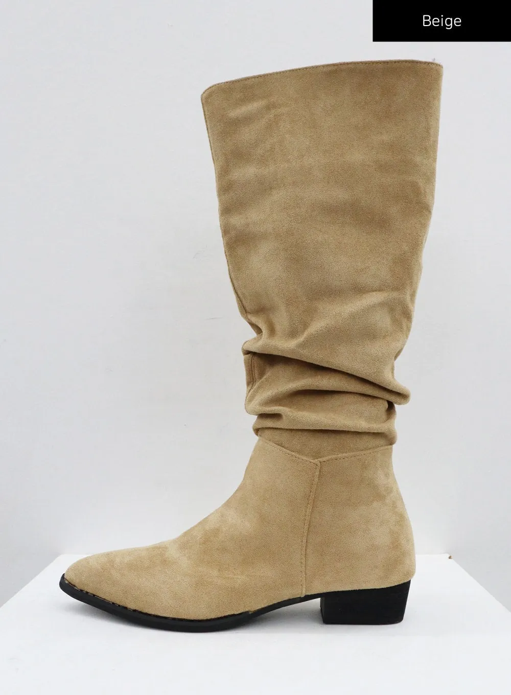 Faux Suede Flock Low Heel High Boots CO07