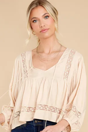 Fawn Beige Inset Lace Top