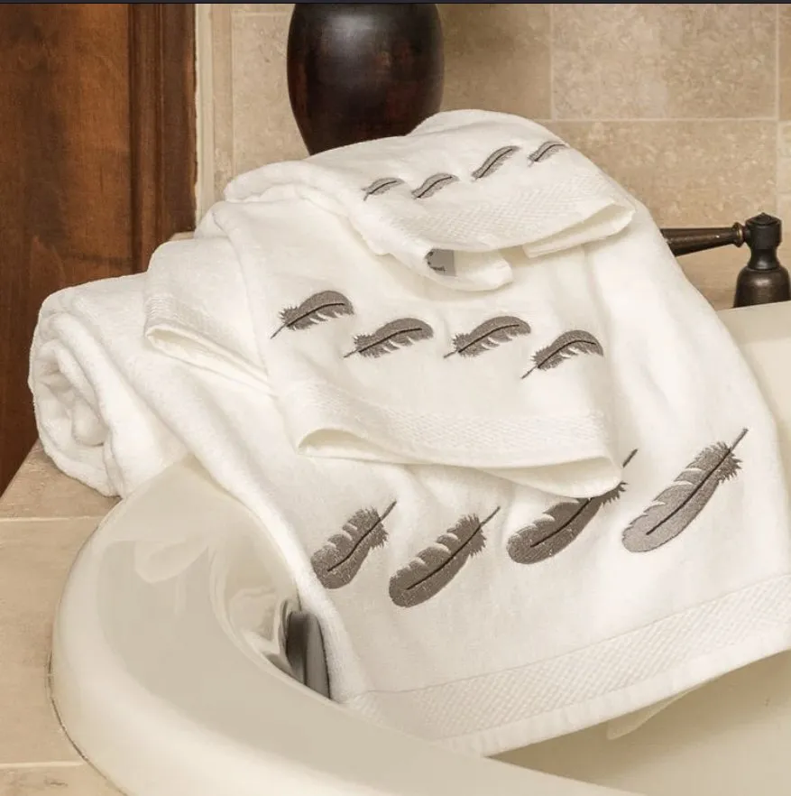 Feather Embroidery 6-PC Bath Towel Set - White