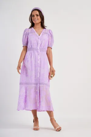 Fee G Lilac Gingham Lace Midi