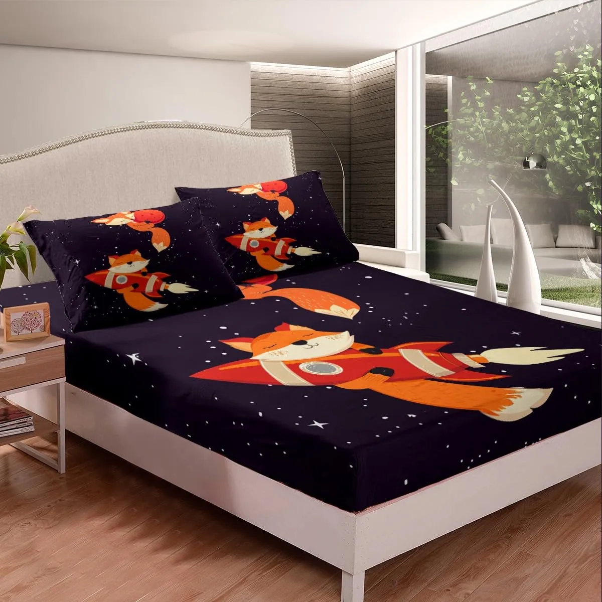 Feelyou Galaxy Fox Bed Sheets Astronaut Fox Sheet Set for Kids Boys Girls Outer Space Bed Sheet Set Animal Theme Bedding Sheets 1 Bed Sheets with 2 Pillowcases Full Size