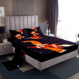 Feelyou Galaxy Fox Bed Sheets Astronaut Fox Sheet Set for Kids Boys Girls Outer Space Bed Sheet Set Animal Theme Bedding Sheets 1 Bed Sheets with 2 Pillowcases Full Size