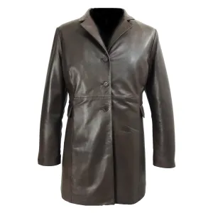 Felicia Womens 3/4 Long Leather Coat