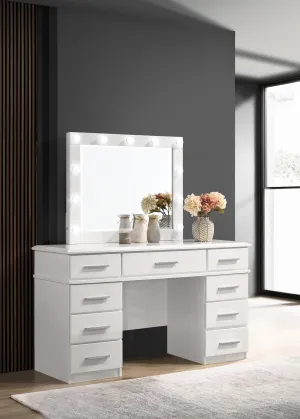 Felicity 9-drawer Vanity Desk with Lighted Mirror Glossy White