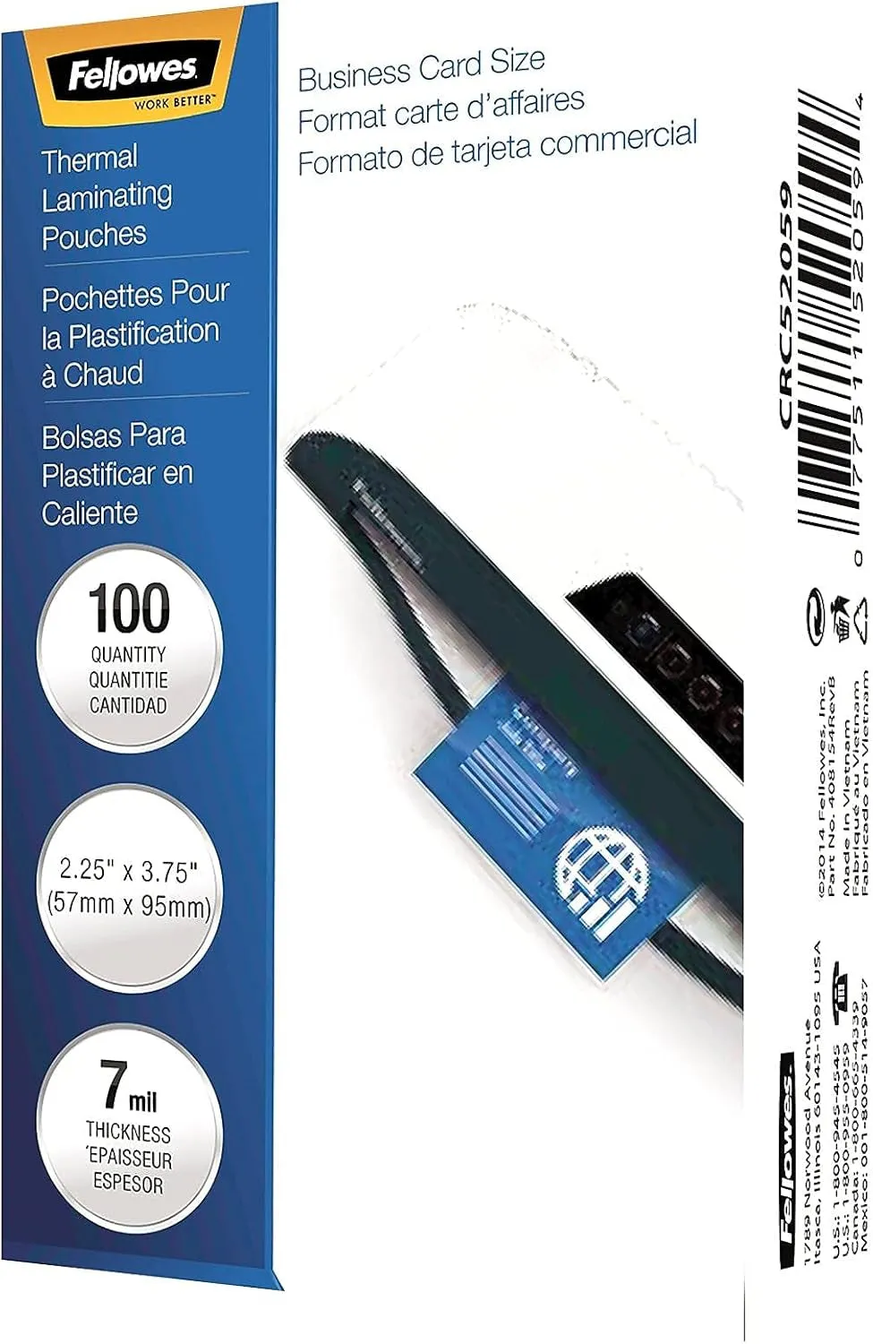 Fellowes Glossy Pouches - Business Card, 7 Mil, 100 Pack