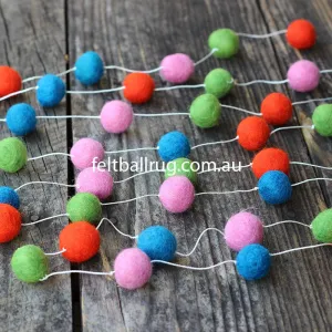 Felt Ball Garland Pink Red Green And Blue